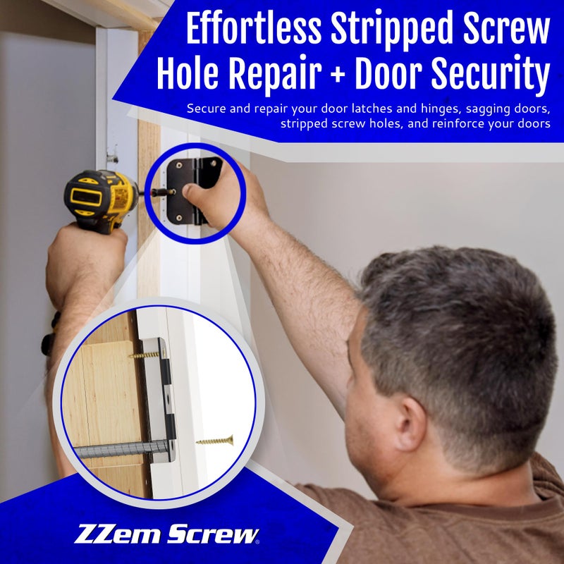 ZZEM SCREW 8-Pk - #9X3 Steel Screws Permanent Door Hinge Repair Kit - Easy Stripped Screw Hole Repair - Reinforce Door Hinges  Strike Plates & Door Jamb Repair - Quickly Fix Stripped Hinge Screws - Made In Usa - Image 2