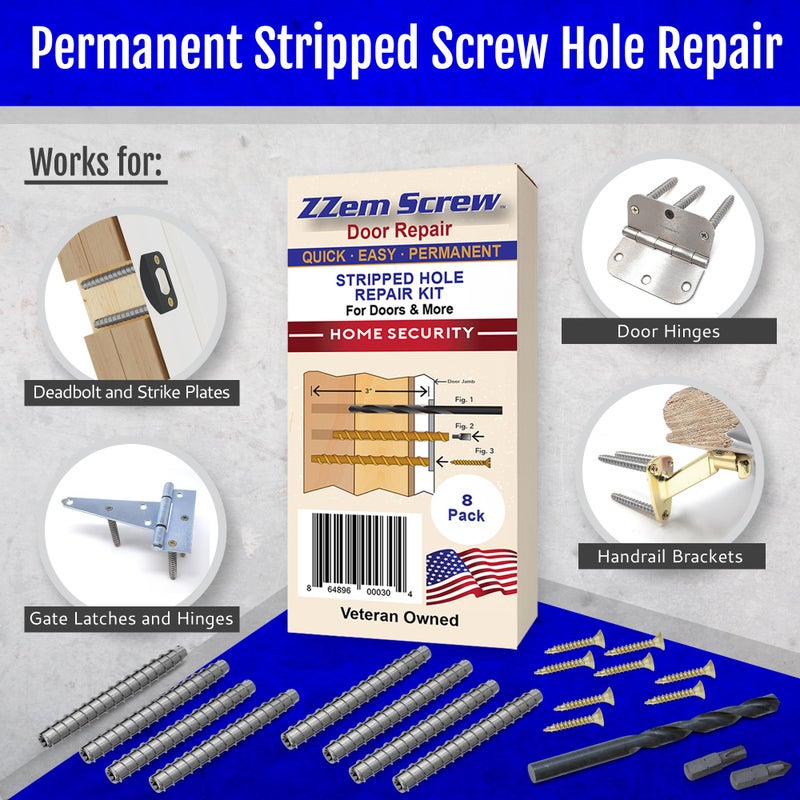 ZZEM SCREW 8-Pk - #9X3 Steel Screws Permanent Door Hinge Repair Kit - Easy Stripped Screw Hole Repair - Reinforce Door Hinges  Strike Plates & Door Jamb Repair - Quickly Fix Stripped Hinge Screws - Made In Usa - Image 3