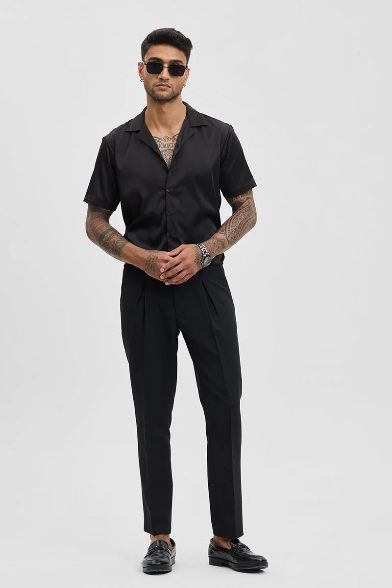 سنيتش Black Solid Half Sleeve Boxy Casual Shirt