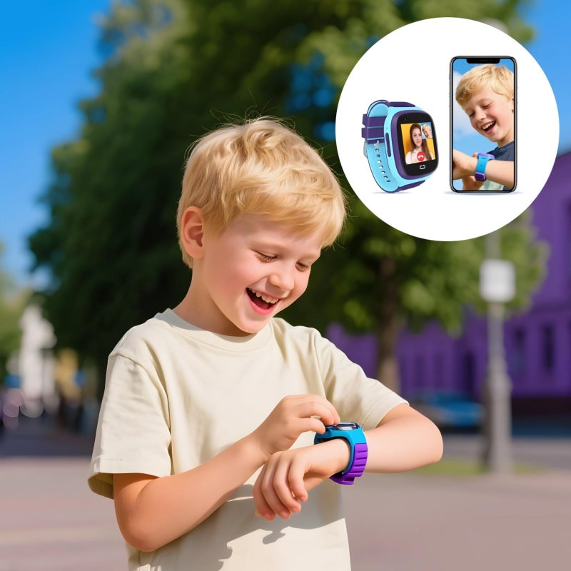 Kids 4G Smart Watch with GPS Tracking Waterproof Camera Adjustable Silicone Strap Blue - Image 3