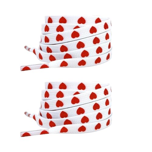 BFLCTTBD 2 Pairs Red Heart Shoelaces Printed Flat Shoe Strings Colored Shoe Laces for Canvas Shoes Sneakers Laces Shoe Lace Replacements - Image 1