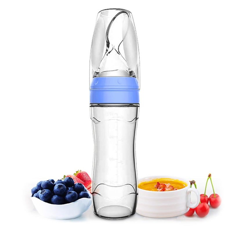 Matyz Silicone Baby Food Dispensing Spoon Blue 4oz  120ml Squeeze Feeder with Spoon  Spoon Bottle for Baby  Baby Spoon Feeder Bottle Baby Solid Food Feeder  Ideal for 4 Months Babies - Image 1
