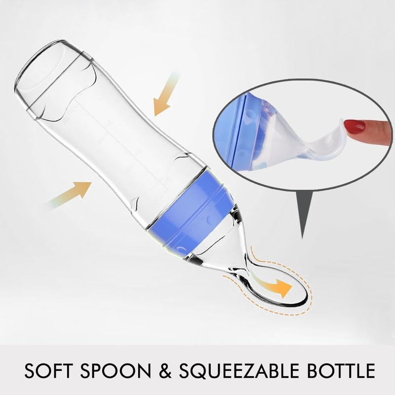Matyz Silicone Baby Food Dispensing Spoon Blue 4oz  120ml Squeeze Feeder with Spoon  Spoon Bottle for Baby  Baby Spoon Feeder Bottle Baby Solid Food Feeder  Ideal for 4 Months Babies - Image 3