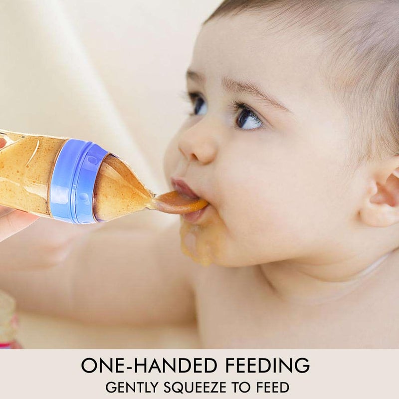 Matyz Silicone Baby Food Dispensing Spoon Blue 4oz  120ml Squeeze Feeder with Spoon  Spoon Bottle for Baby  Baby Spoon Feeder Bottle Baby Solid Food Feeder  Ideal for 4 Months Babies - Image 4