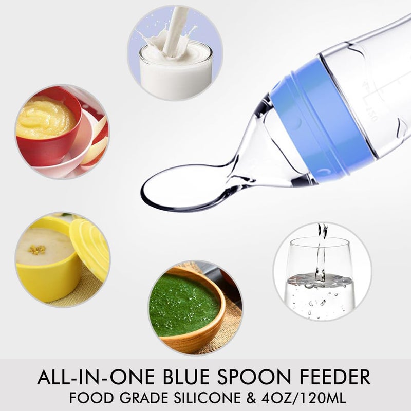 Matyz Silicone Baby Food Dispensing Spoon Blue 4oz  120ml Squeeze Feeder with Spoon  Spoon Bottle for Baby  Baby Spoon Feeder Bottle Baby Solid Food Feeder  Ideal for 4 Months Babies - Image 5
