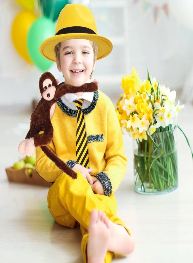 Yewong 3 Pieces Kids Yellow Hat Costume Accessories Set Fedora Hat with Hanging Monkey Necktie for Birthday Halloween Party (Set A) - Image 4