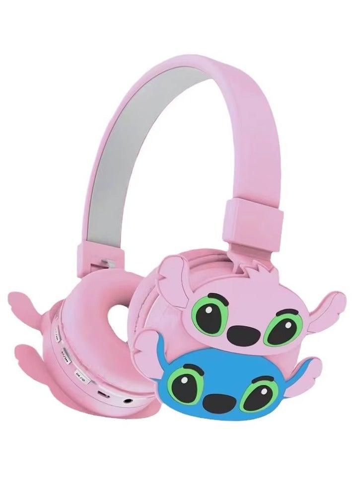 STITCH Wireless Bluetooth Headphones for Kids - High-Resolution Sound, 400mAh Battery, 18 Hours of Playtime, Built-in Microphone, Volume Control, 3.5mm Jack, 40mm Driver, Pink with Blue - Image 1