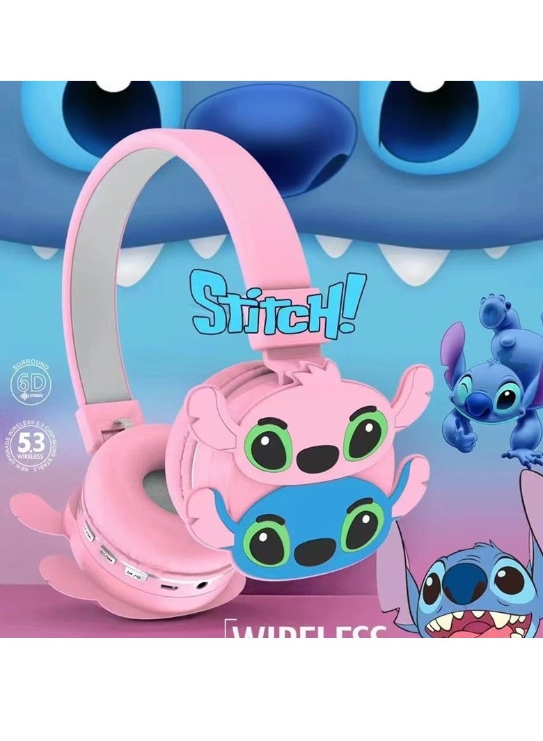 STITCH Wireless Bluetooth Headphones for Kids - High-Resolution Sound, 400mAh Battery, 18 Hours of Playtime, Built-in Microphone, Volume Control, 3.5mm Jack, 40mm Driver, Pink with Blue - Image 2