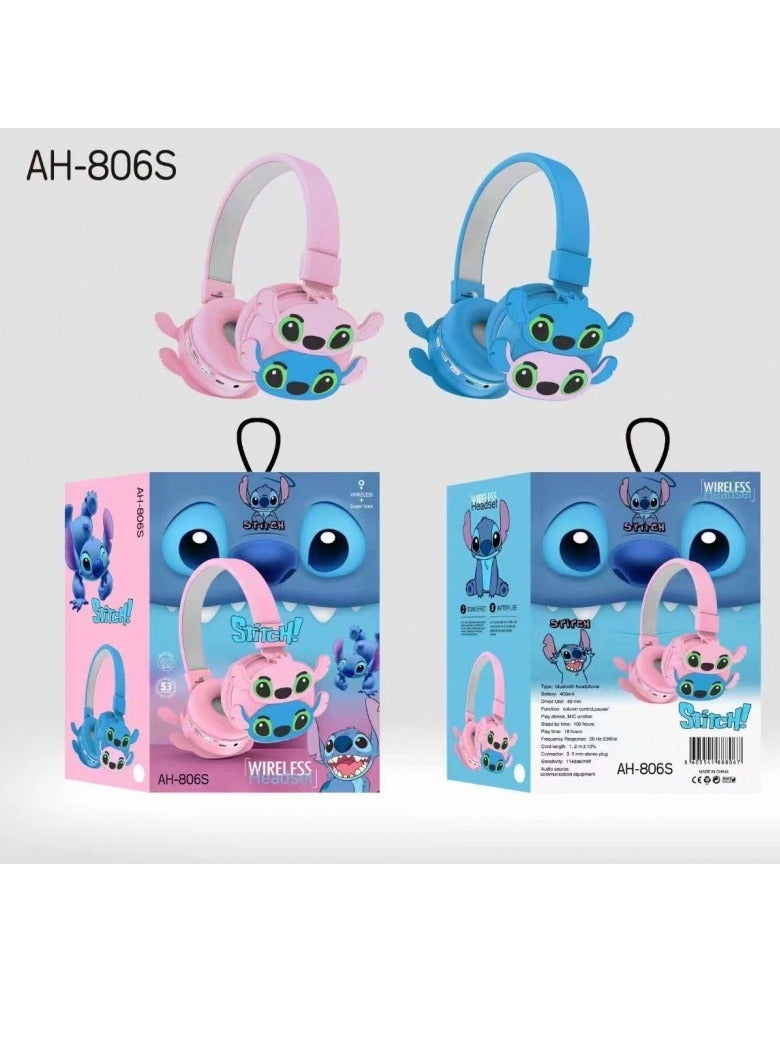 STITCH Wireless Bluetooth Headphones for Kids - High-Resolution Sound, 400mAh Battery, 18 Hours of Playtime, Built-in Microphone, Volume Control, 3.5mm Jack, 40mm Driver, Pink with Blue - Image 3
