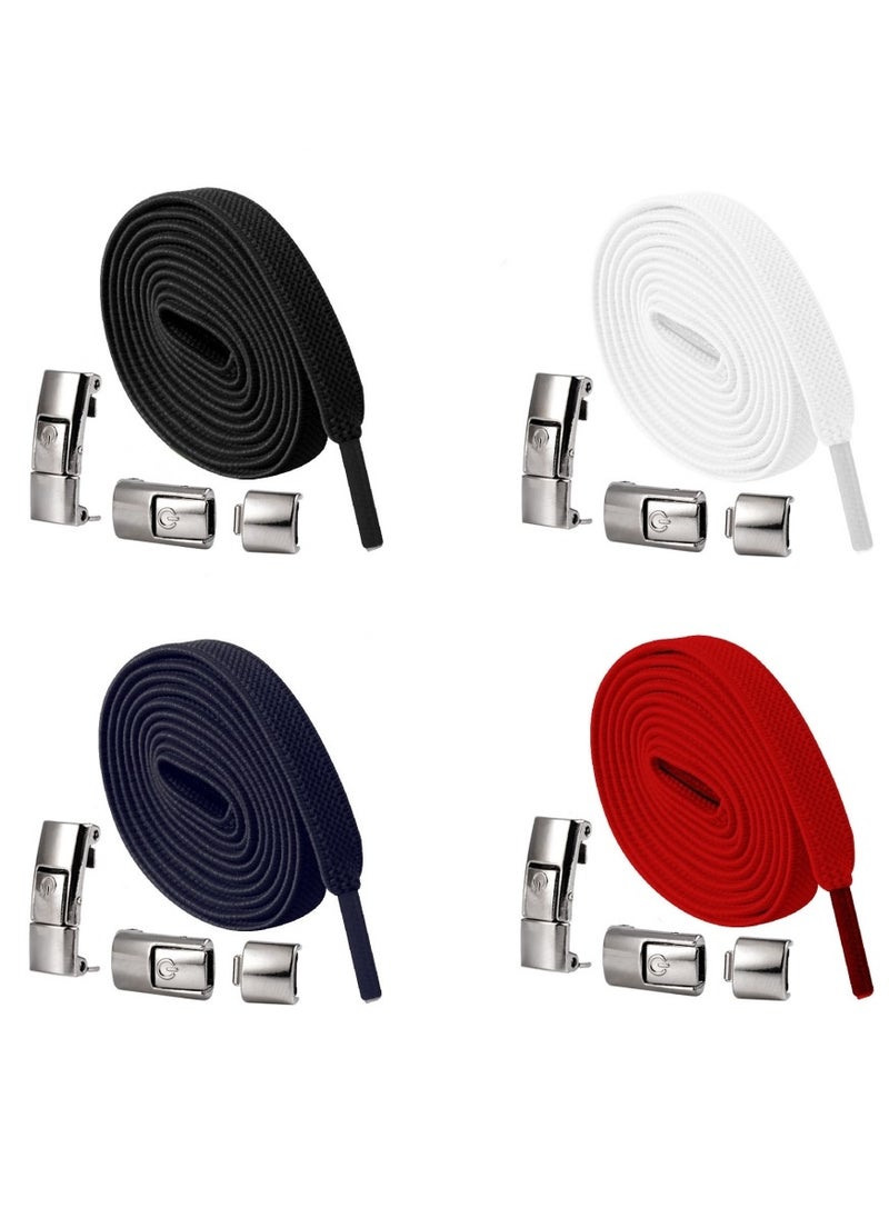 Generic - 4 Pairs of Sports Shoelaces Press Lock Shoelaces No Tie Shoe Laces Elastic Laces - Image 1