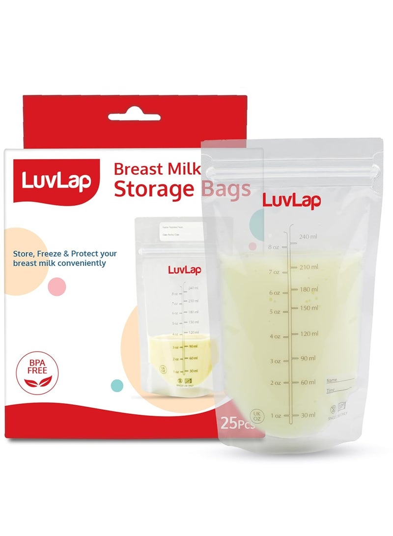 LuvLap Baby Breast Milk Storage Bags (Pack of 25), BPA Free Disposable Milk Freezer Bags for Breast Feeding, Transparent - Image 1
