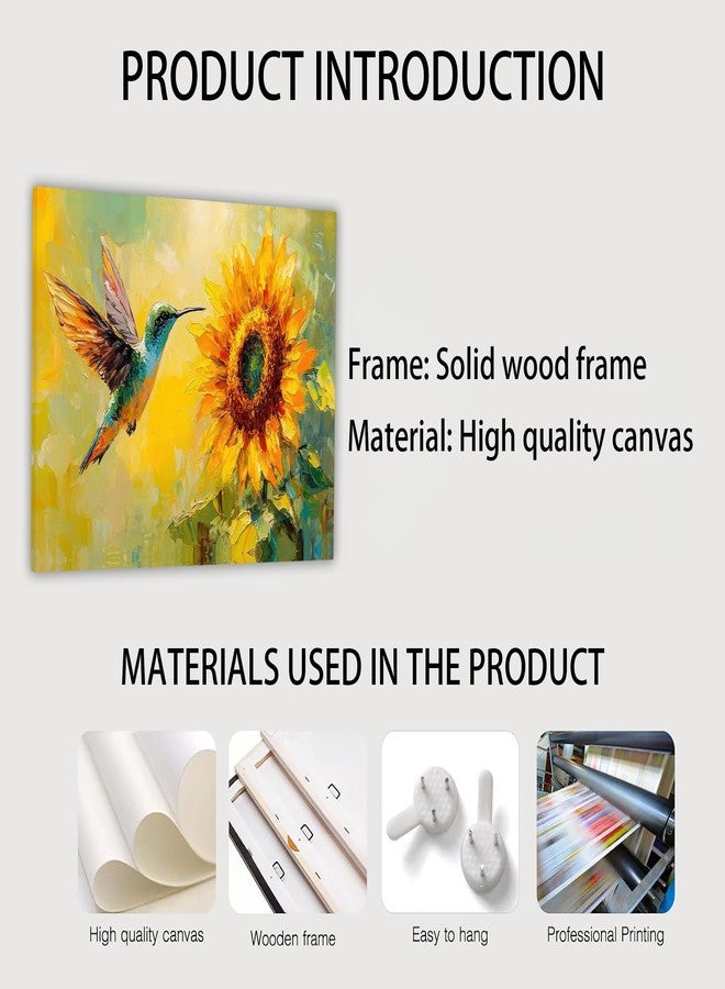Shrandi Colorful Sunflower Wall Art Country Sunflower Hummingbird Pictures Print Spring Flower Wall Decor for Farmhouse Living Room Bathroom Bedroom Home Decoration 12*18 In(Stretched Canvas on A Wooden Frame) - Image 3