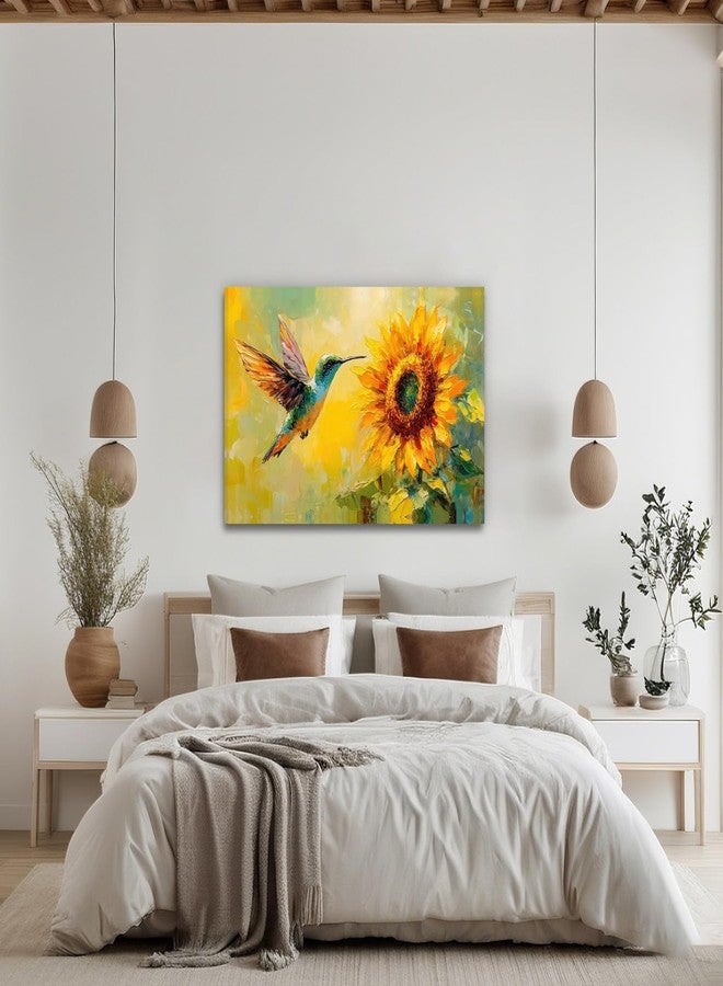 Shrandi Colorful Sunflower Wall Art Country Sunflower Hummingbird Pictures Print Spring Flower Wall Decor for Farmhouse Living Room Bathroom Bedroom Home Decoration 12*18 In(Stretched Canvas on A Wooden Frame) - Image 5