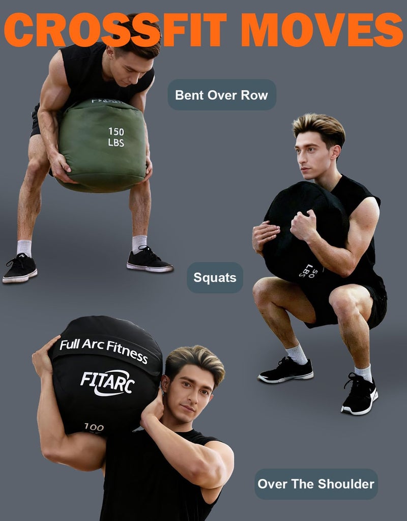 Fitarc Sandbag Workout Bag,Sand Bags for Weight Training,Sandbags for Fitness,Sandbags for Weight Training,Round Sandbag,Cross-Training & Exercise, Sand Not Included (Black, 200LB) - Image 4