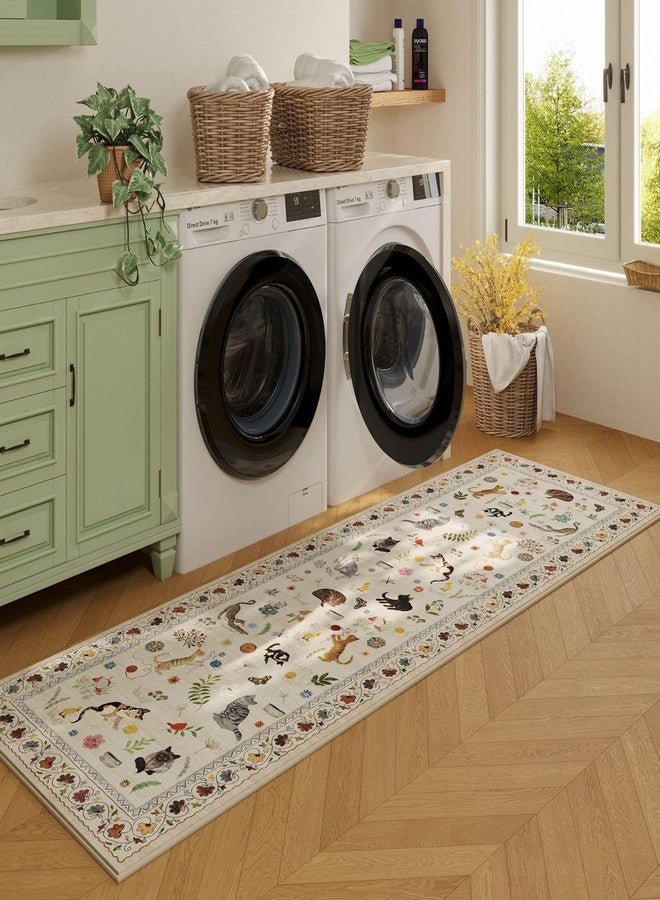 Rugcomf Runner Rug for Kitchen Non Slip 2'x6' Washable Rugs with Rubber Backing Soft Floral Animal Cat Carpet for Kitchen Laundry Bedroom Bathroom, Beige - Image 4