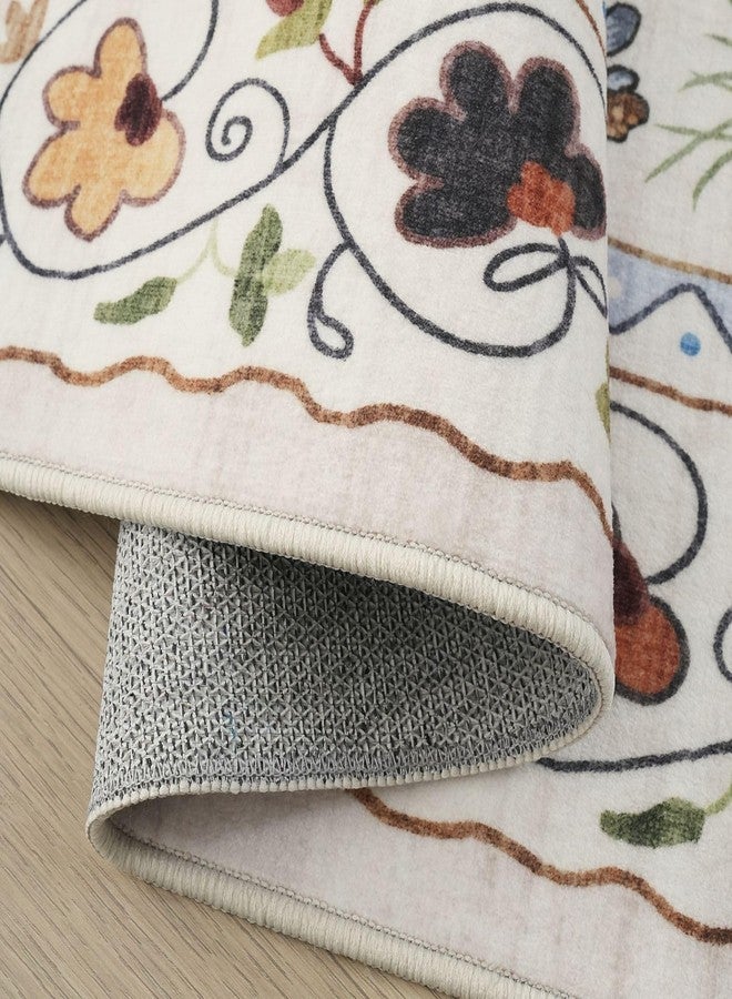 Rugcomf Runner Rug for Kitchen Non Slip 2'x6' Washable Rugs with Rubber Backing Soft Floral Animal Cat Carpet for Kitchen Laundry Bedroom Bathroom, Beige - Image 5