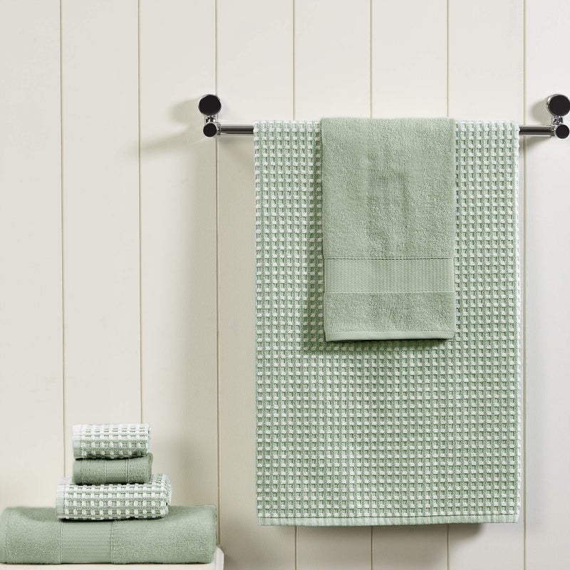 Modern Threads 6-Piece 100% Combed Cotton Yarn Dyed Cobblestone Jacquard Towel Set Mineral Green - Image 3