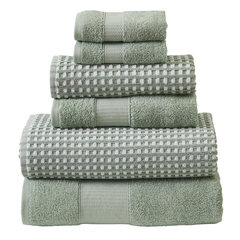 Modern Threads 6-Piece 100% Combed Cotton Yarn Dyed Cobblestone Jacquard Towel Set Mineral Green - Image 1