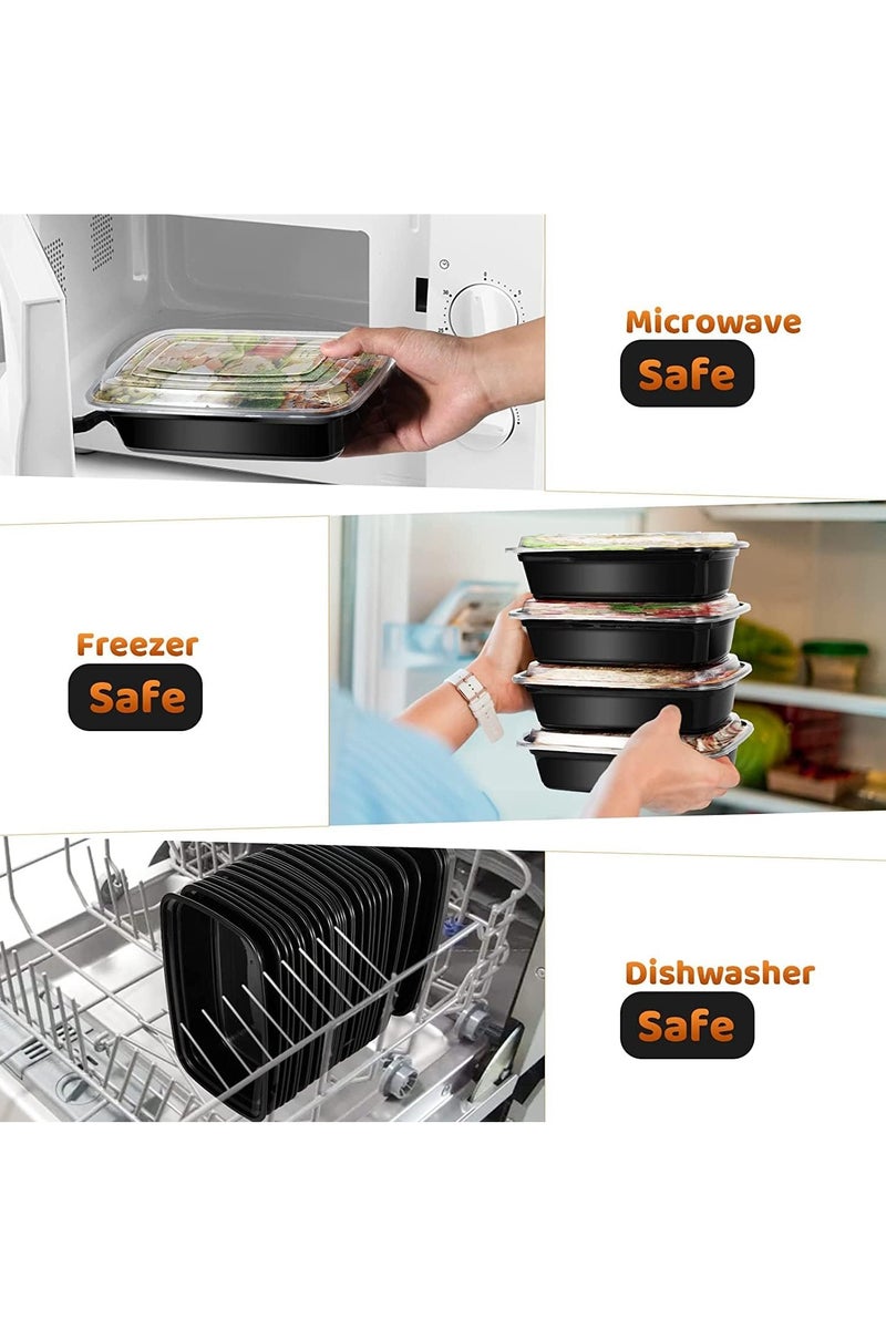 Disposable Plastic Food Containers with Lids 25 Pack, 1000ml Black Meal Prep Boxes, Microwave Freezer Safe Containers 22.6×15.2×5.2cm - Image 4