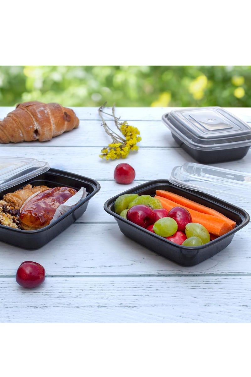 Disposable Plastic Food Containers with Lids 25 Pack, 1000ml Black Meal Prep Boxes, Microwave Freezer Safe Containers 22.6×15.2×5.2cm - Image 3