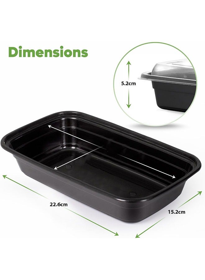 Disposable Plastic Food Containers with Lids 25 Pack, 1000ml Black Meal Prep Boxes, Microwave Freezer Safe Containers 22.6×15.2×5.2cm - Image 2