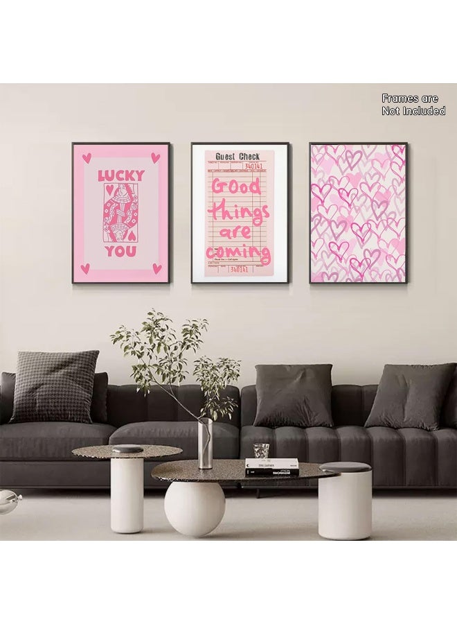 Djmwtb Trendy Preppy Poster Pink Lucky You Canvas Wall Art Prints 3 Pcs - Image 5