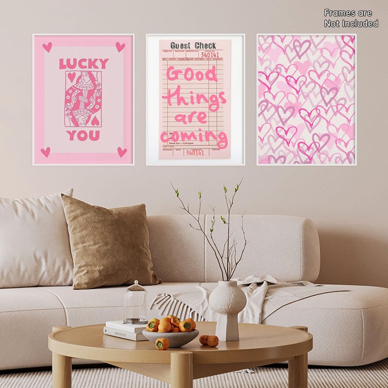 Djmwtb Trendy Preppy Poster Pink Lucky You Canvas Wall Art Prints 3 Pcs - Image 4
