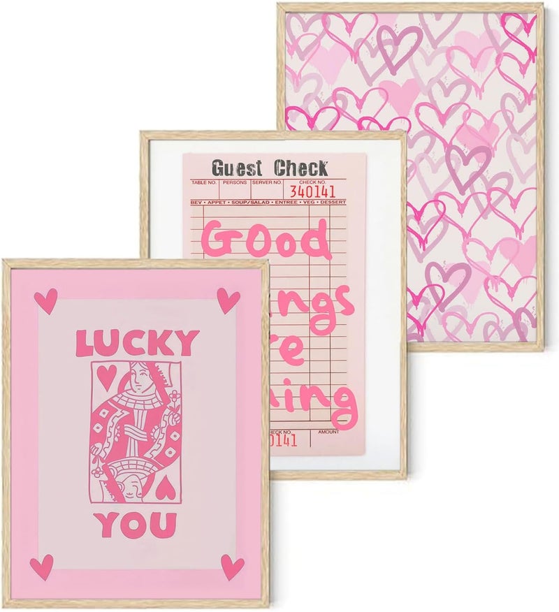 Djmwtb Trendy Preppy Poster Pink Lucky You Canvas Wall Art Prints 3 Pcs - Image 1