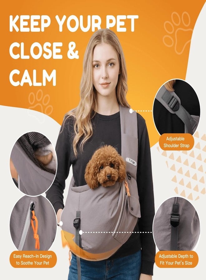 Tirige Pet Sling Carrier for Small Dogs and Cats, Hands-Free Crossbody Bag with Safety Leash, Multiple Pockets, Gray, 5-15 lb - Image 3