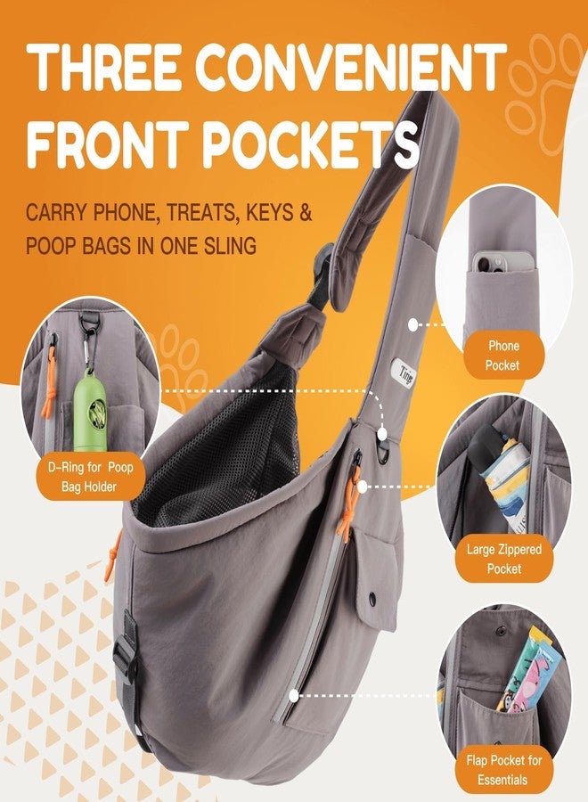 Tirige Pet Sling Carrier for Small Dogs and Cats, Hands-Free Crossbody Bag with Safety Leash, Multiple Pockets, Gray, 5-15 lb - Image 5