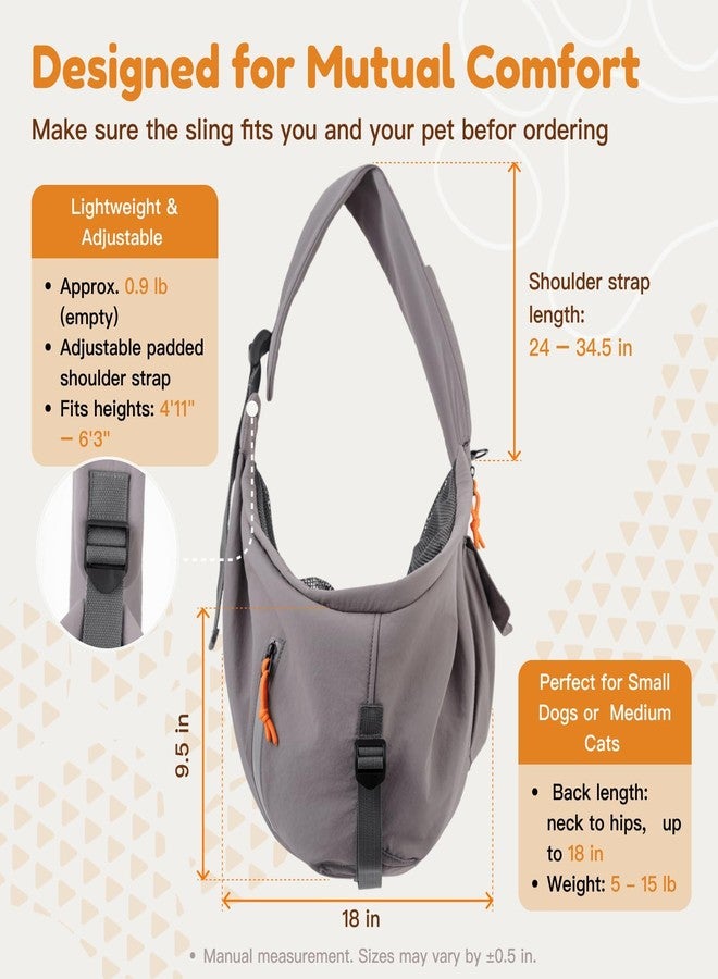 Tirige Pet Sling Carrier for Small Dogs and Cats, Hands-Free Crossbody Bag with Safety Leash, Multiple Pockets, Gray, 5-15 lb - Image 2