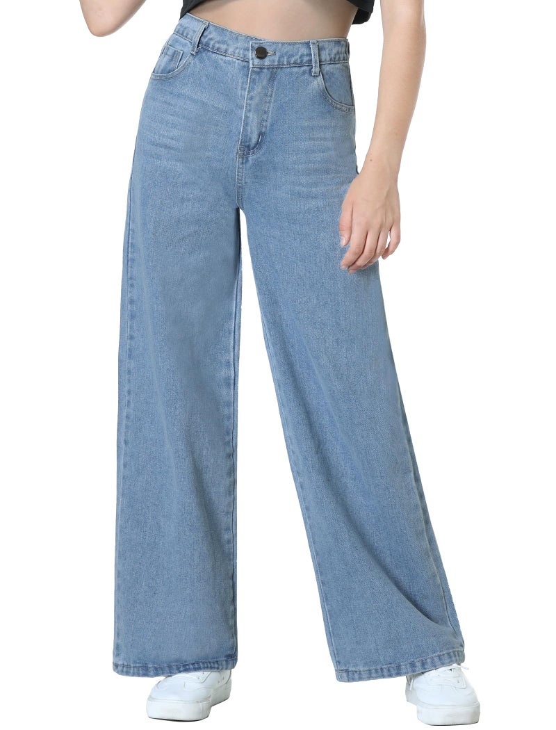 EXARUS Girls Wide Leg Jeans Baggy Pants Denim High Waisted Teen Clothes Tween Outfits Preppy Casual Straight with Pockets Kids Dark Blue 6Y