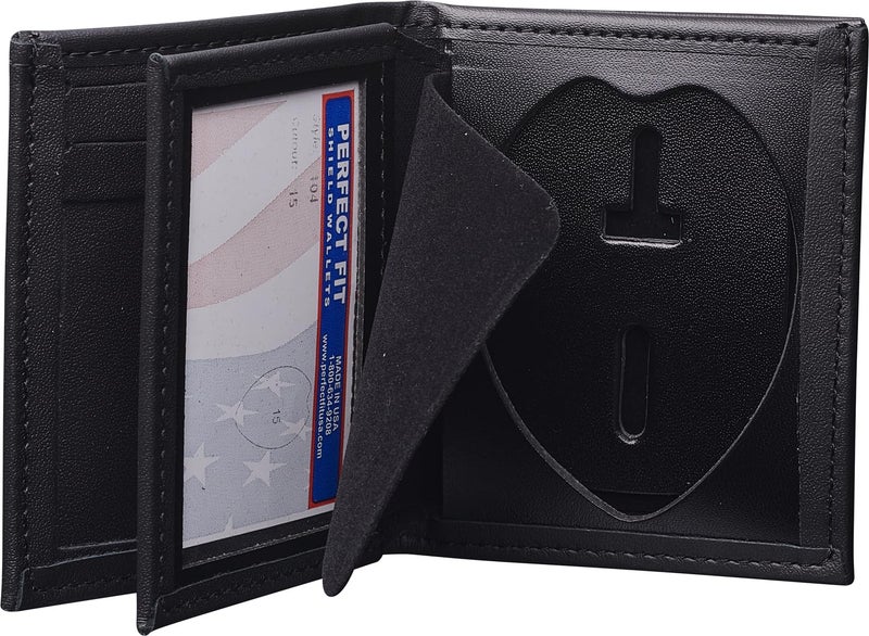 Perfect Fit Shield Wallets Large Shield with Eagle Top Hidden Badge Bi-Fold Wallet (Cutout PF-15) Black Leather - Image 2