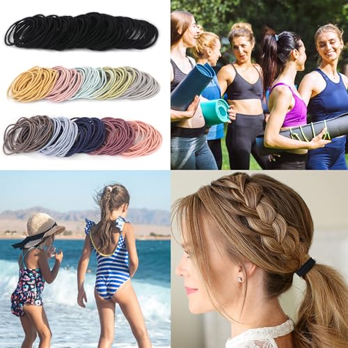 Melodio 150 Pcs Thin Hair Ties for Women, Elastic Ponytail Holders, No Damage Small Hair Bands, Bulk Hair Elastics for Women and Girls, Multi-Color, Black & Neutral Tones - Image 3