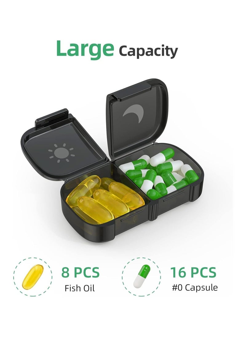 DMG TECH - Extra Large Weekly Pill Organizer 2 Times a Day, One-Side Open Pill Box 7 Day for Easy Filling, Black Privacy Protection AM PM Pill Case for Vitamins, Medication, Supplements, Fish Oils (Black) - Image 1