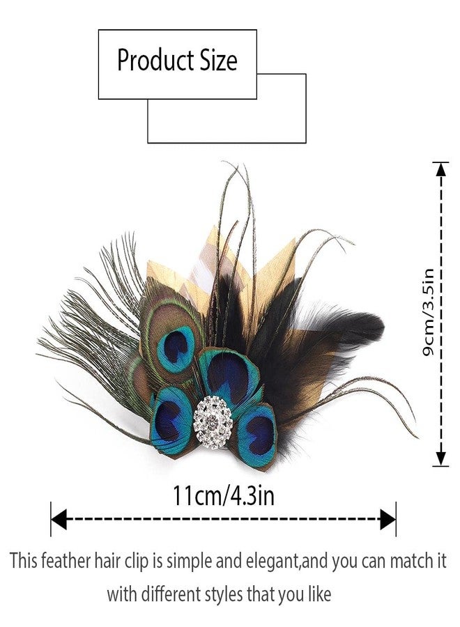 GENBREE 1920s Feather Hair Piece Peacock Hair Clip Crystal Cocktail Hair Accessories for Women and Girls (Pattern 1) - Image 5