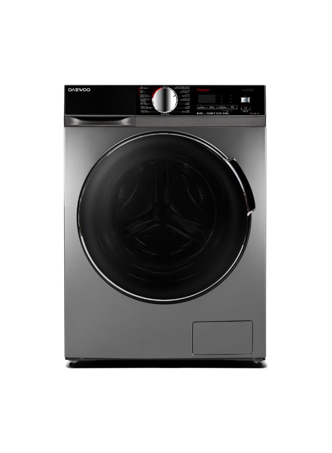 Daewoo 12KG Washer, 8kg Dryer, Front Load Washing Machine with Lunar Dial, 1400 RPM, 15 Programs, Fully Automatic, Digital LED Display, BLDC Inverter Motor, Turbo Wash, Drum Clean, Silver-DW-C2871SL-1 Year Warranty-Korean brand - Image 1