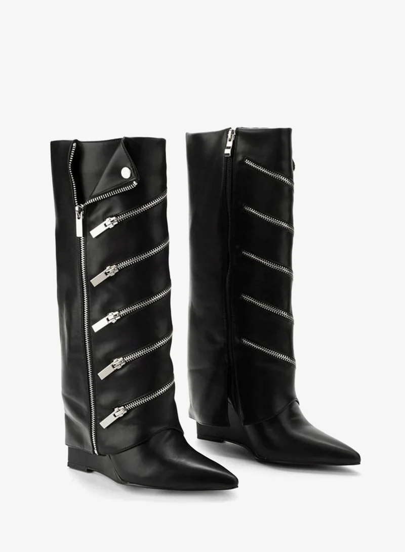 Celeste Black Women Zip Closure High Shaft Boots for Women | Best Price UAE