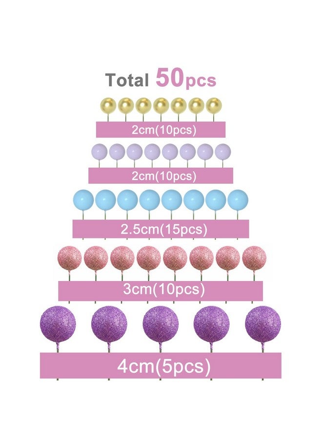 ASTARON 50 Pcs Ball Cake Topper Sticks Mini Balloons for Cake Decorating Supplies Foam Balls Cake decorations for Party Cake Birthday Cake Toppers Decorations (Pink，Purple，Blue) - Image 2
