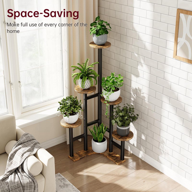 Yzosvki Corner Plant Stand Indoor, 6 Tiered Corner Plant Shelf Flower Stand for Multiple Plants, Plant Shelves Organizer Rack for Living Room, Balcony, Patio, Garden, Round Rustic Brown - Image 5