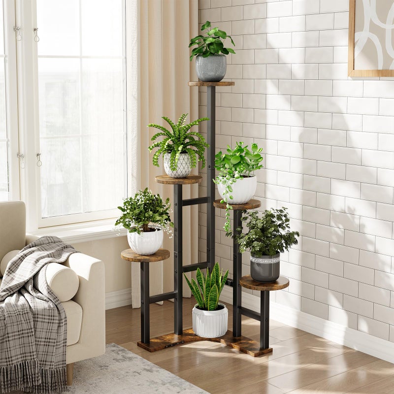 Yzosvki Corner Plant Stand Indoor, 6 Tiered Corner Plant Shelf Flower Stand for Multiple Plants, Plant Shelves Organizer Rack for Living Room, Balcony, Patio, Garden, Round Rustic Brown - Image 2
