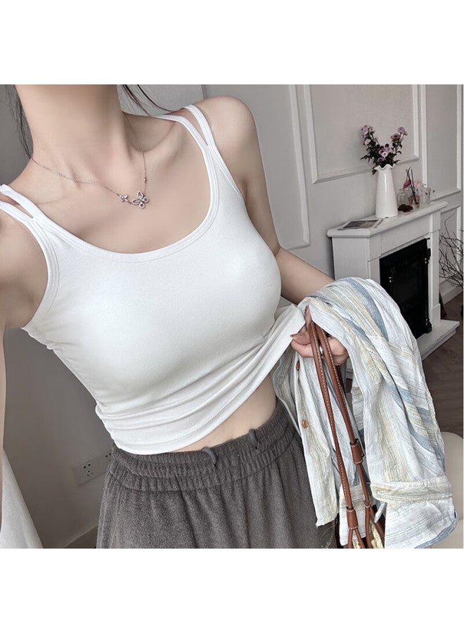 Yuzhaolin Women's Camisole Tank Top With Built-in Bra Pads, Backless Design, Sleeveless, Inner Wear, Autumn And Winter Base Layer Top, White - Image 1