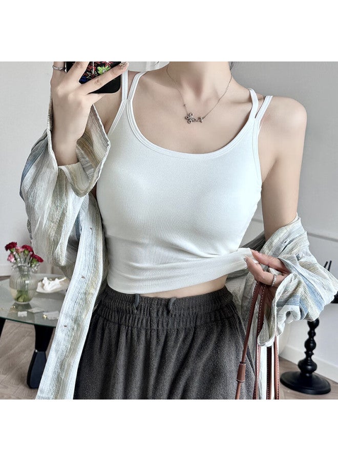 Yuzhaolin Women's Camisole Tank Top With Built-in Bra Pads, Backless Design, Sleeveless, Inner Wear, Autumn And Winter Base Layer Top, White - Image 2