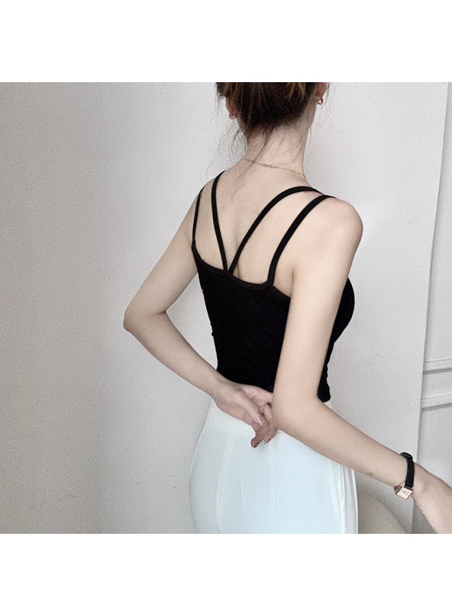 Yuzhaolin Women's Camisole Tank Top With Built-in Bra Pads, Backless Design, Sleeveless, Inner Wear, Autumn And Winter Base Layer Top, White - Image 4