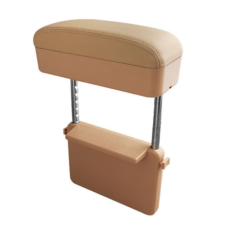 Car Armrest Support: 1pc Beige Breathable Leather Adjustable Height - Multi-functional Storage Armrest Cushion for Long-term Driving, Car Interior Organization - Image 1