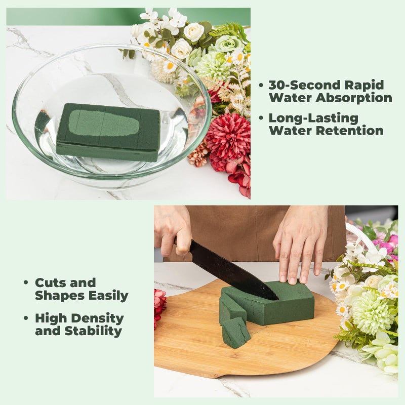 AYNAUHX Upgraded 6 Pack Floral Flower Foam Blocks, Green Plant Foam for Flower Arrangements, Wet & Dry Florist Foam Styrofoam for Fresh and Artificial Flowers (5.5"L X 3.1"W X 1.6"H) - Image 3