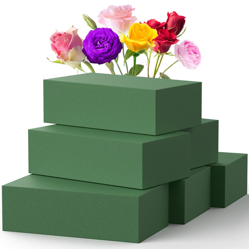 AYNAUHX Upgraded 6 Pack Floral Flower Foam Blocks, Green Plant Foam for Flower Arrangements, Wet & Dry Florist Foam Styrofoam for Fresh and Artificial Flowers (5.5"L X 3.1"W X 1.6"H) - Image 1
