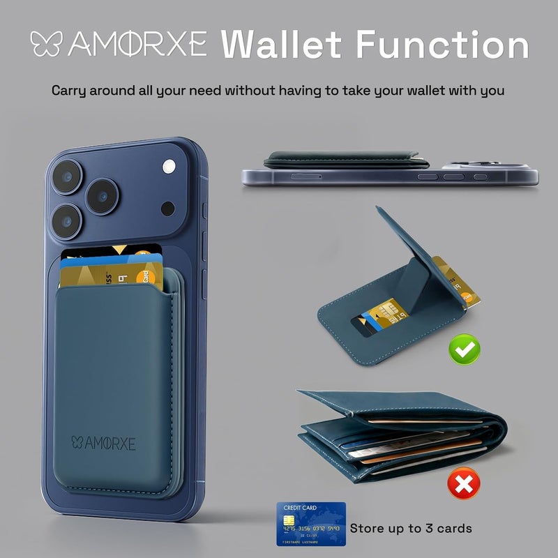 AMORXE MagSafe Wallet & Cardholder with Stand, Strong N52 Magnets, Slim Leather Design,Spring Clip Hold 1–3 Cards Securely,Compatible with iPhone 17/16/15/14/13/12 Series (Not 12/13 Mini),Green, Blue - Image 5