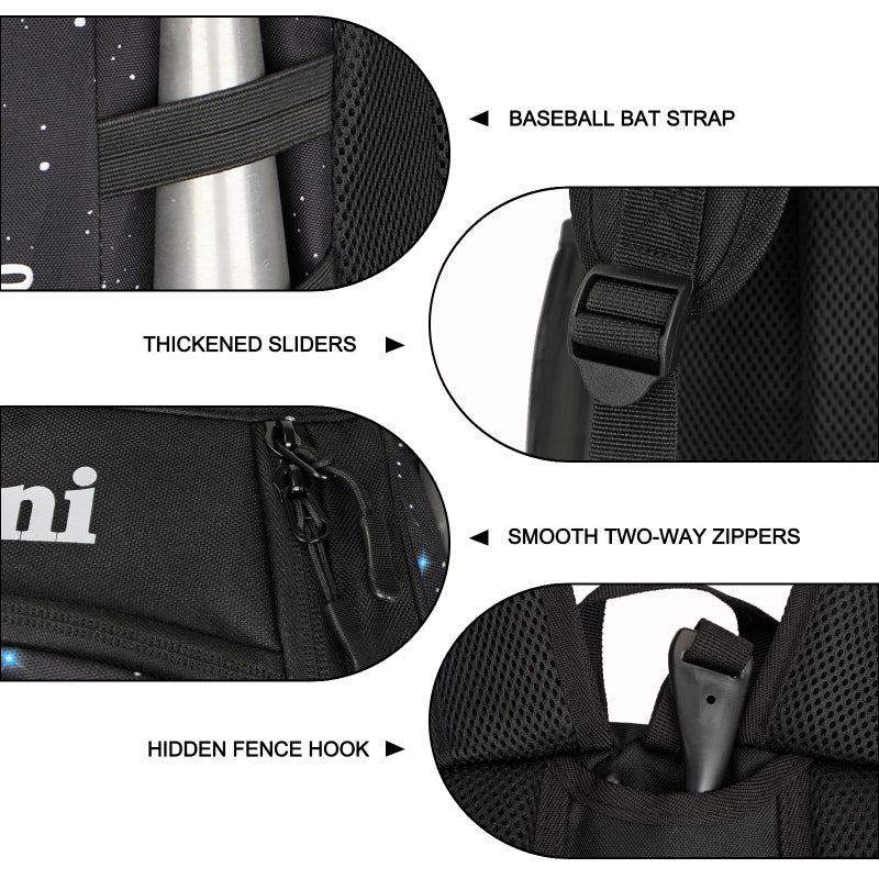 Goloni Youth Baseball Bag,Baseball Backpack with Shoes Compartment,Softball Bag with Fence Hook for T-Ball Bat & Equipment, for Batting Mitten, Helmet - Image 3