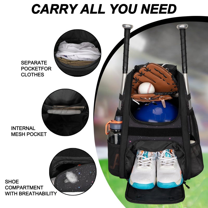 Goloni Youth Baseball Bag,Baseball Backpack with Shoes Compartment,Softball Bag with Fence Hook for T-Ball Bat & Equipment, for Batting Mitten, Helmet - Image 2